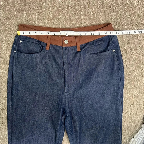WeWoreWhat Icon Straight Leg Jean Size 31 Blue Denim with Brown Accent Pockets - Picture 5 of 11